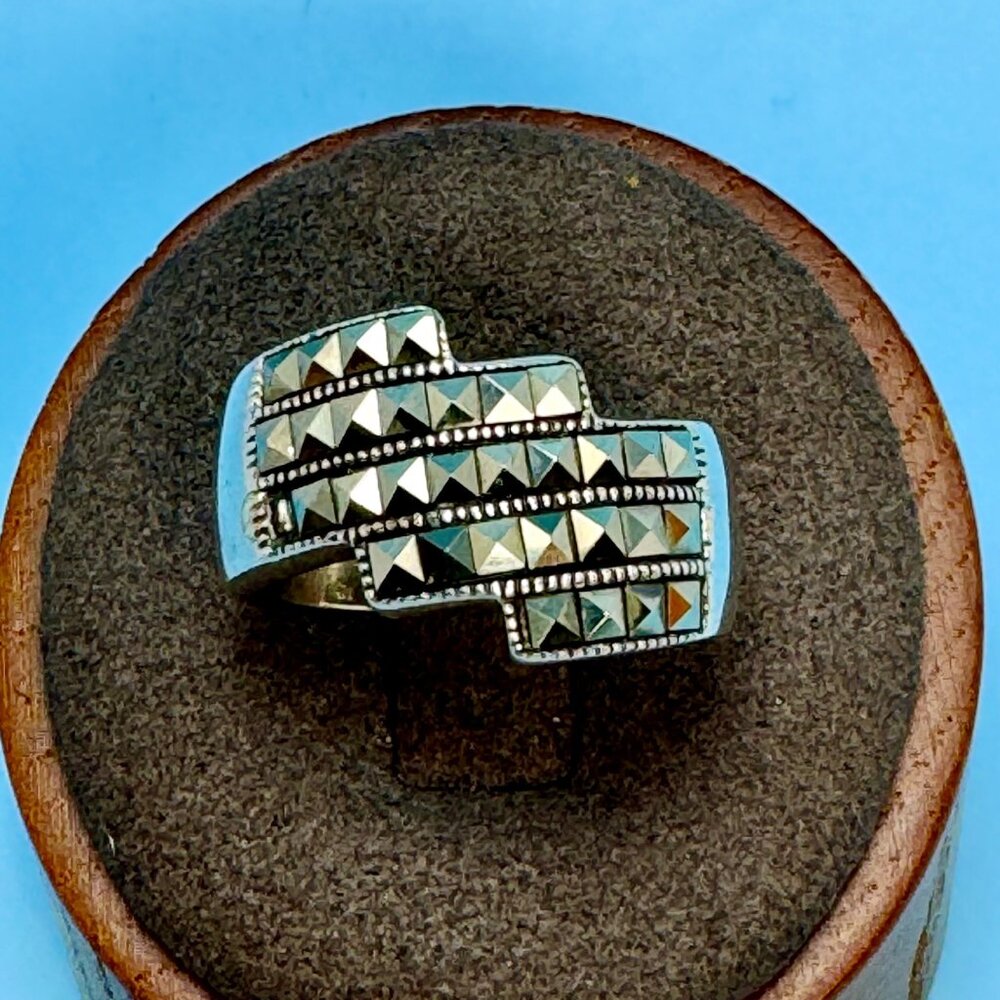 VTG Sterling Silver 925 Marcasite Geometric Design Statement Ring Size 7